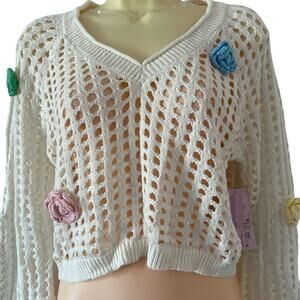 Women's M Open Work Cropped Pullover - Wild Fable™ Floral Boho Cottagecore